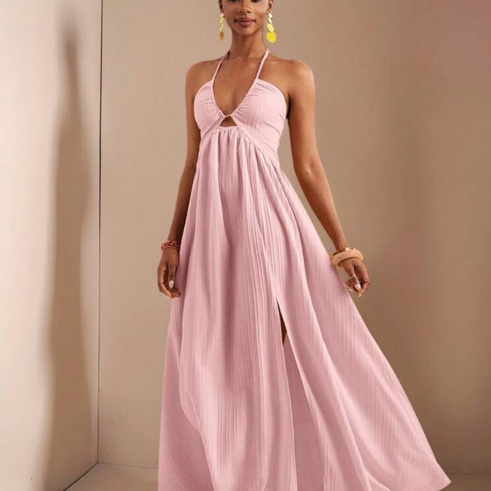Elegant Pink Halter Maxi Dress